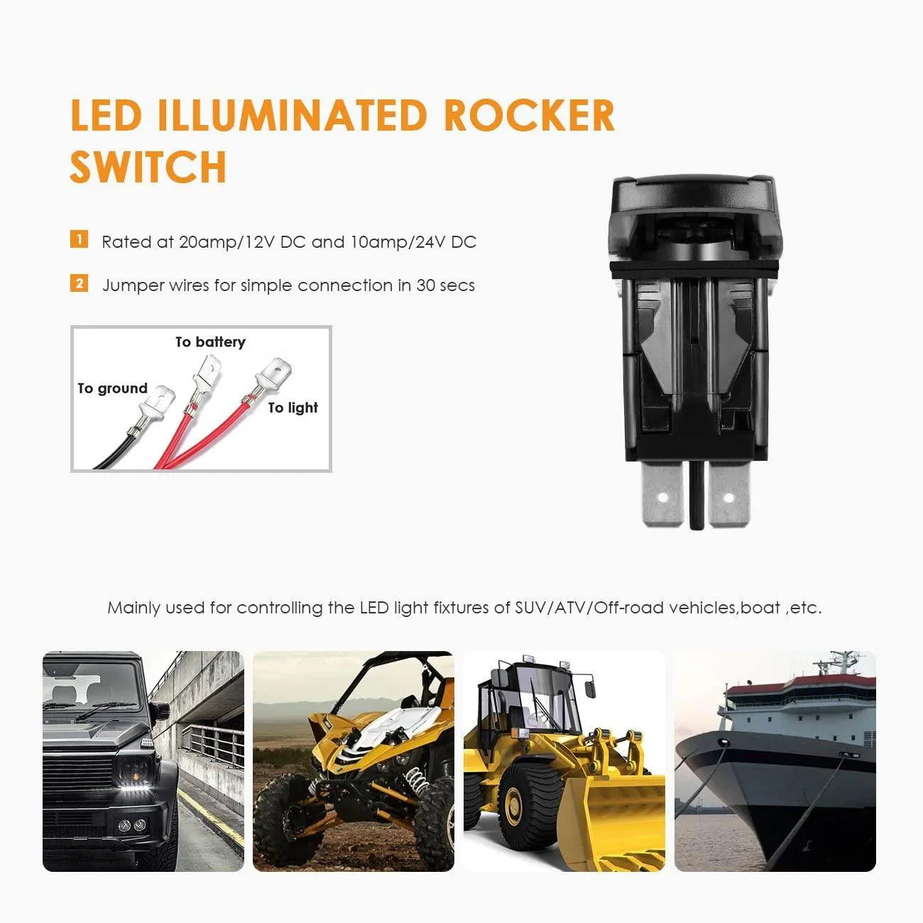 (2 Leads)Barres LED Rocker Switch avec 3Pcs Switching Lines Wiring Loom Harness Kit avec Fuse and Relay – vue 3