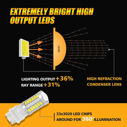 T25 3157 3156 Ampoules LED pour recul, clignotants, stop et feux arrière 20W 4000LM 6500K blanc 33LED série – 2 ampoules