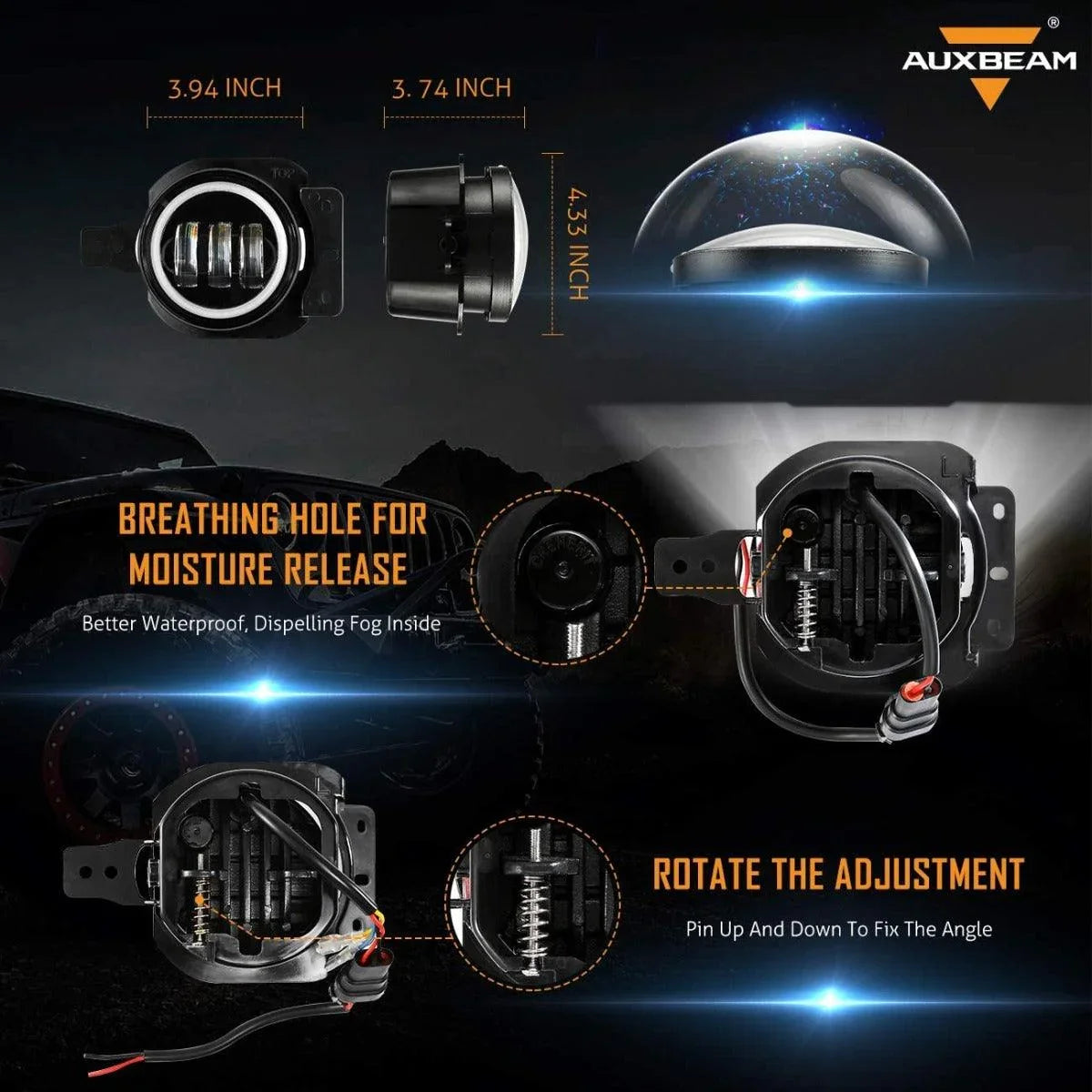 (2pcs/set) 4 Inch 30W Round LED Fog Lights avec DRL&orange clignotant pour Jeep Wrangler JL JLU 2018 2019 2020 – vue 3