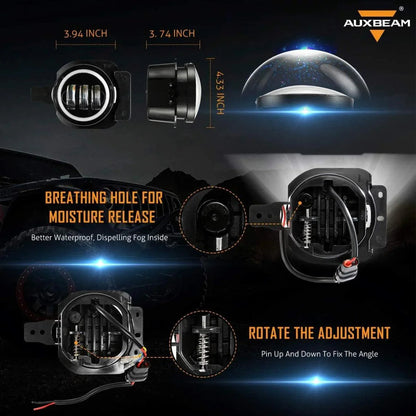Lot de 2 4″ 30 W rond LED antibrouillards avec DRL&orange clignotant pour Jeep Wrangler JL JLU 2018 2019 2020 – vue 3