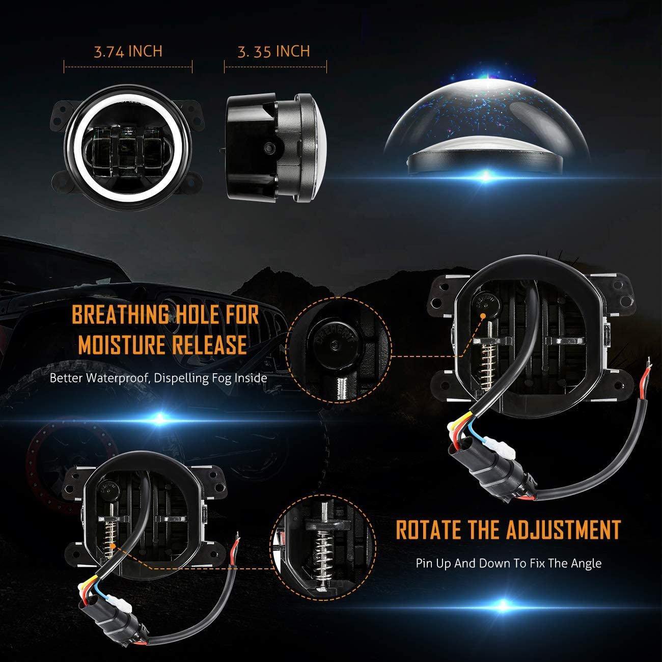 7'' LED Halo Headlights & 4'' 30W LED Fog Lights avec blanc DRL avec orange clignotant pour Jeep Wrangler2007-2018 JK – vue 7