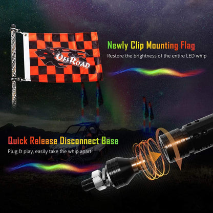 3FT/4FT RGB LED fouet LED avec commande Bluetooth + fouet LED supports de montage pour UTV, ATV, véhicule tout-terrain – vue