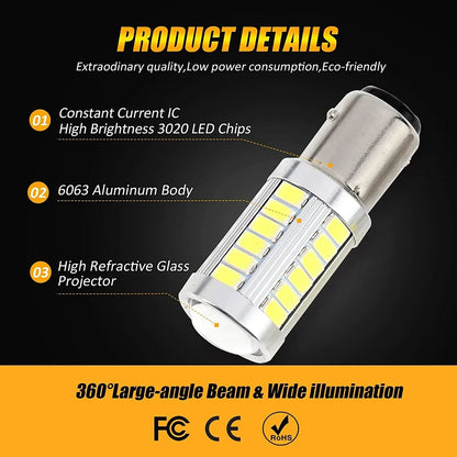 1157 P21/5W BAY15D 50W 33pcs-LED 3020SMD blanc froid/orange/rouge 8000LM LED Brake/Reverse/Parking/Tail/clignotant Light