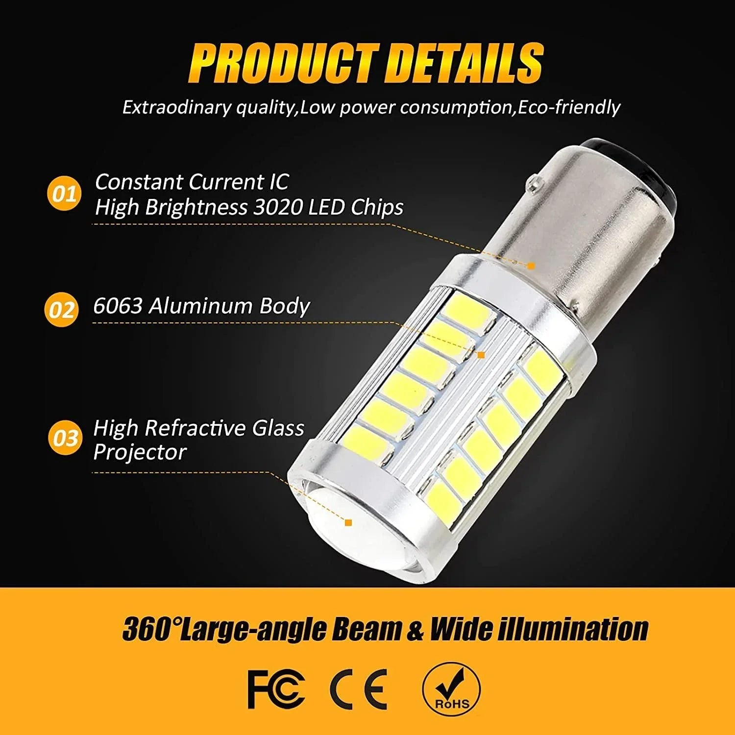1157 BAY15D LED recul/clignotant/Brake Tail/feu latéral Light Bulbs 20W 4000LM 6500K blanc 33LED série – 2 ampoules – vue 7