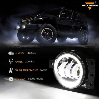 Lot de 2 4″ 30 W rond LED antibrouillards avec DRL&orange clignotant pour Jeep Wrangler JL JLU 2018 2019 2020 – vue 2