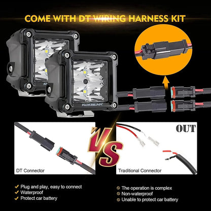 4 pièces 3″ SPOT projecteurs LED compacts & Dual montant A supports inférieurs sur charnière de pare-brise pour Jeep Wrangler