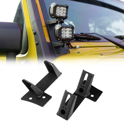 2 pièces noir Dual montant A supports inférieurs sur charnière de pare-brise Projecteurs LED compacts pour 2007–2017 Jeep