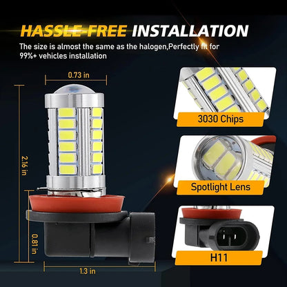 H11 H9 H8 H16JP Ampoules LED antibrouillard / DRL 50W 4000LM 6500K blanc 33LED série – 2 ampoules – vue 4 – NOVADOMIO