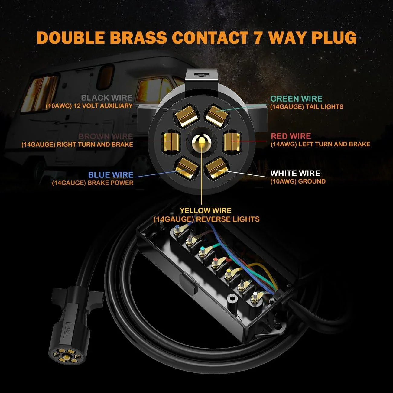 7 Way Trailer Cord, 7 Pin Trailer Plug avec 7 voies Junction Box, 8 Feet Trailer Connector Cable Wiring Harness avec Waterpr…