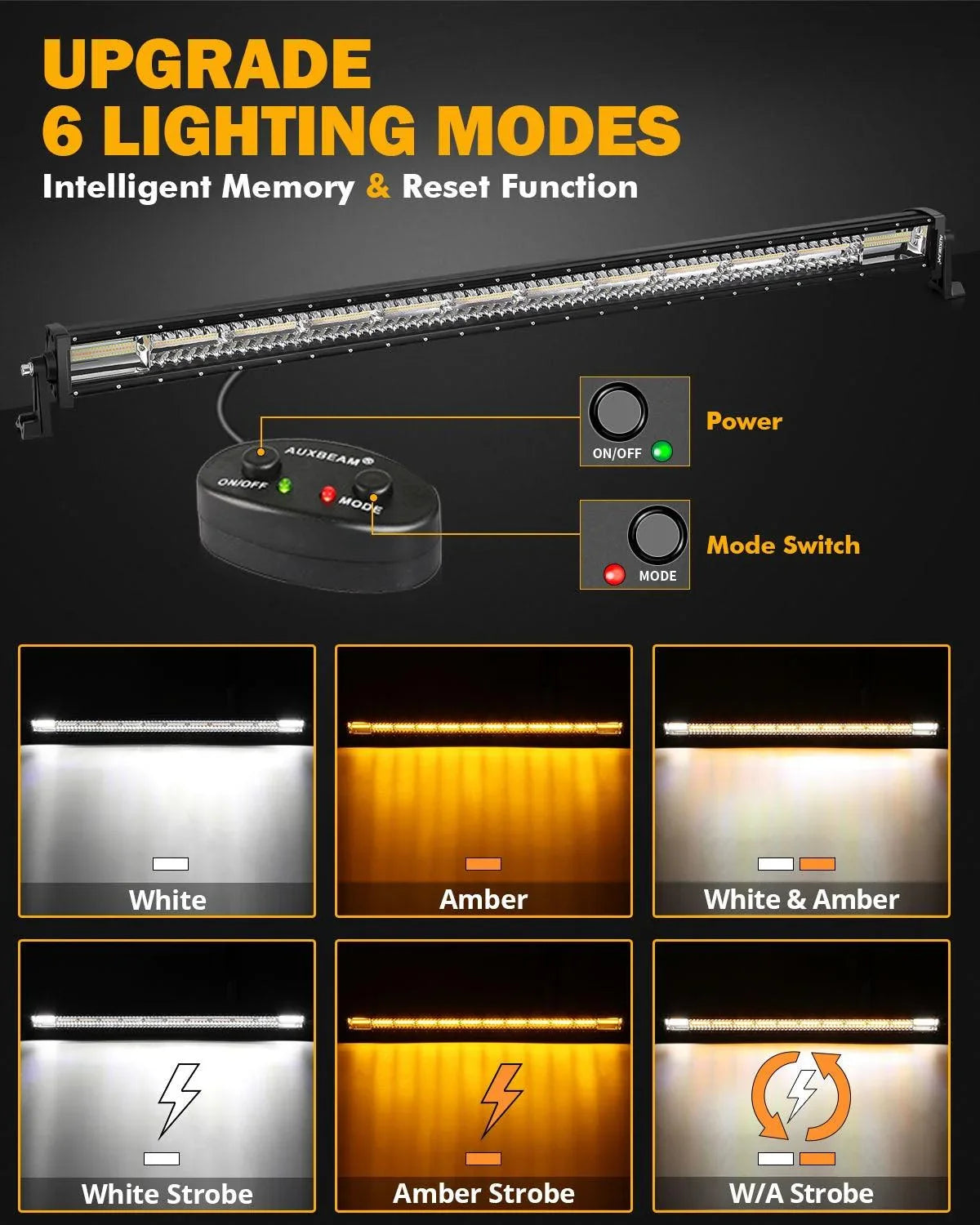 50 Inch 6 Modes blanc&orange Straight Off Road Barres LED – vue 2