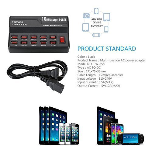 Prise multiprise sortie USB 10 Ports Station de charge chargeur mural de bureau (US) – vue 2