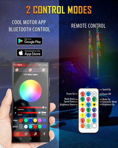 New LED RGB fouets LED avec clignotant & feu stop, Bluetooth APP/ télécommande – vue 4 – NOVADOMIO