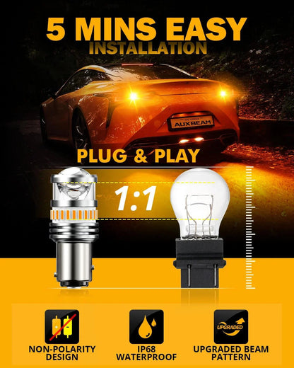 1157 BAY15D Ampoules LED pour clignotants avant/arrière et feux latéraux 11W 4000LM 3500K orange B1 série – 2 ampoules – vue