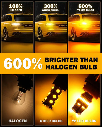1157 BAY15D Ampoules LED pour clignotants avant/arrière et feux latéraux 14W 6000LM sans erreur CAN-bus 3000K orange Y2 série