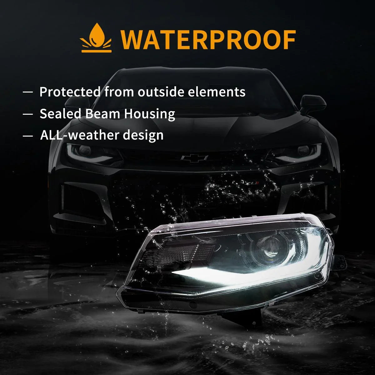 LED bloc optique avant Dual Beam Projector noir pour 2016-2022 Chevrolet Camaro 6th Gen – vue 6
