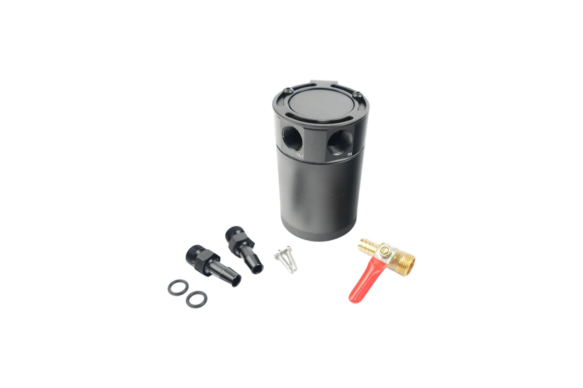 Universel compact baffled 2 port huile catch can tank air huile separator noir – Darkside Developments