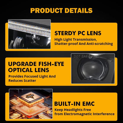 7×6 phares LED Rectangular phares High Low optique scellée avec DRL clignotant homologation DOT pour Jeep Wrangler YJ
