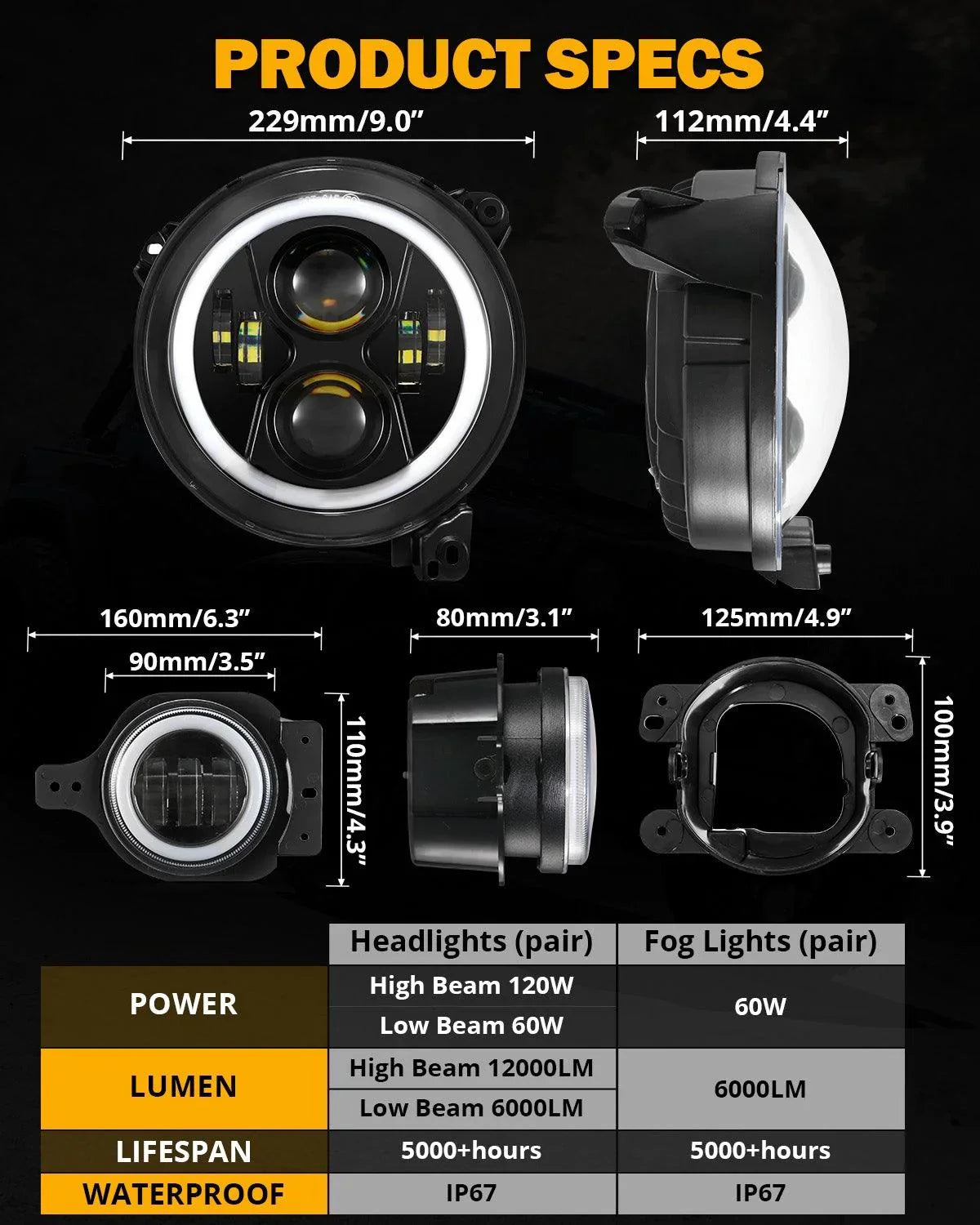 Upgraded RGB 9 Inch Headlights + 4 Inch Fog Lights Combo pour Jeep Wrangler JL avec APP Control – vue 9