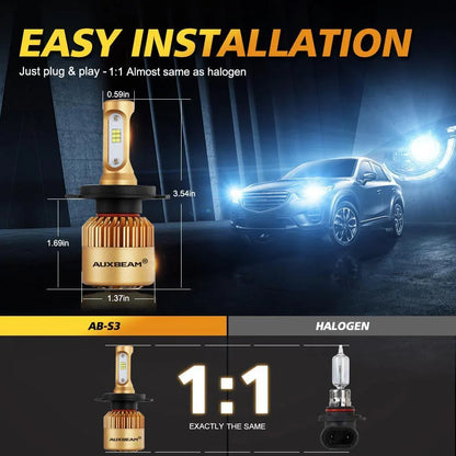 H4/9003 Ampoules de phare LED 72 W 10 000 lm S3 série refroidissement par ventilateur 6 500 K blanc froid – 2 ampoules – vue