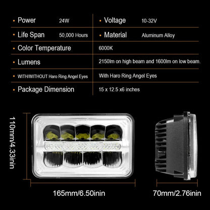 Lot de 4 4×6 phares LED optique scellée phares avec DRL High feux de croisement de remplacement H4651 H4652 H4656 H4666 H6545