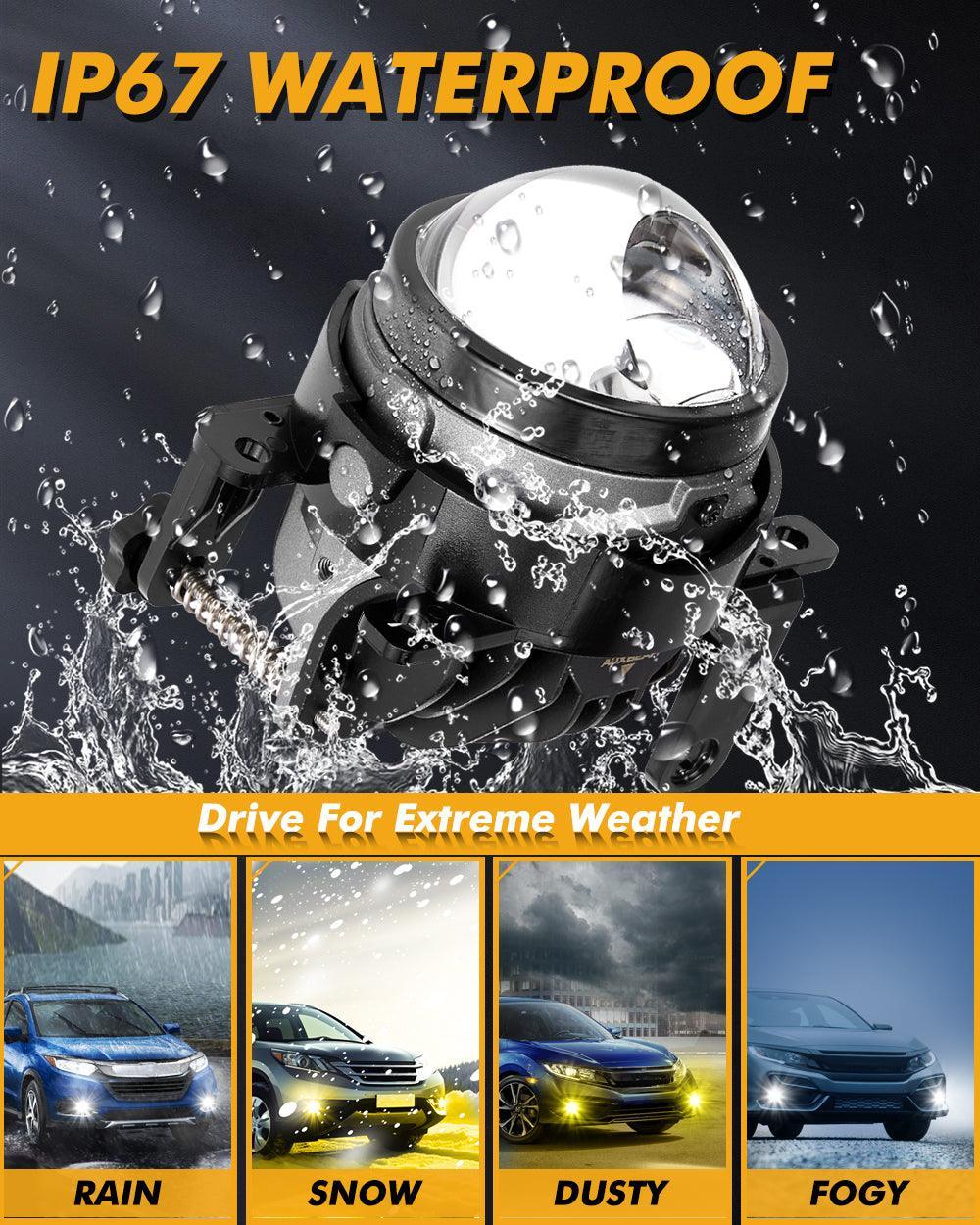 3 Inch 104W Bi-LED Projector Lens Fog Light 3-Colors Switchback Hyperboid Lens Fog Light avec High Beam Auxiliary pour Toyot…
