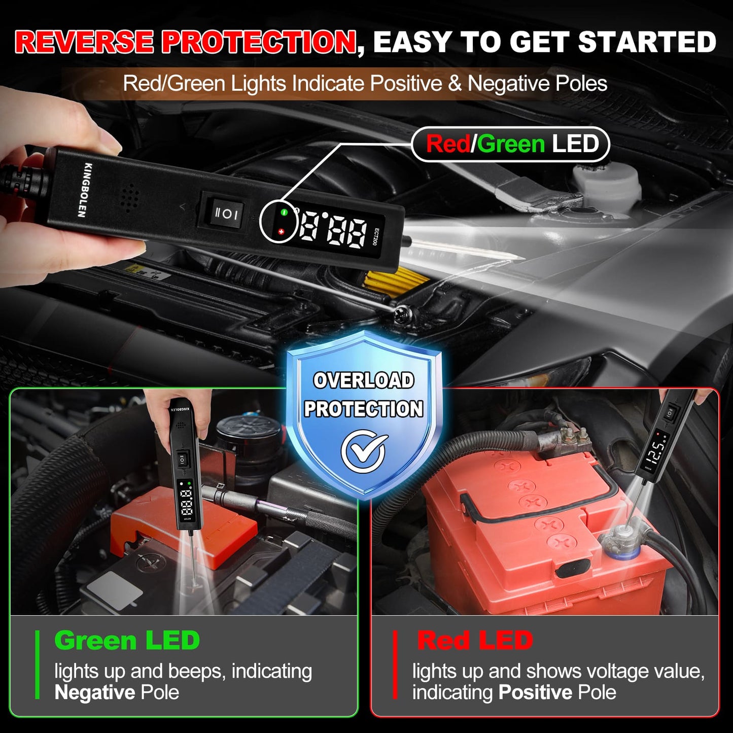 Testeur de circuit automobile KINGBOLEN ECT200 12/24 V – Écran LED – image produit 4 | NOVADOMIO