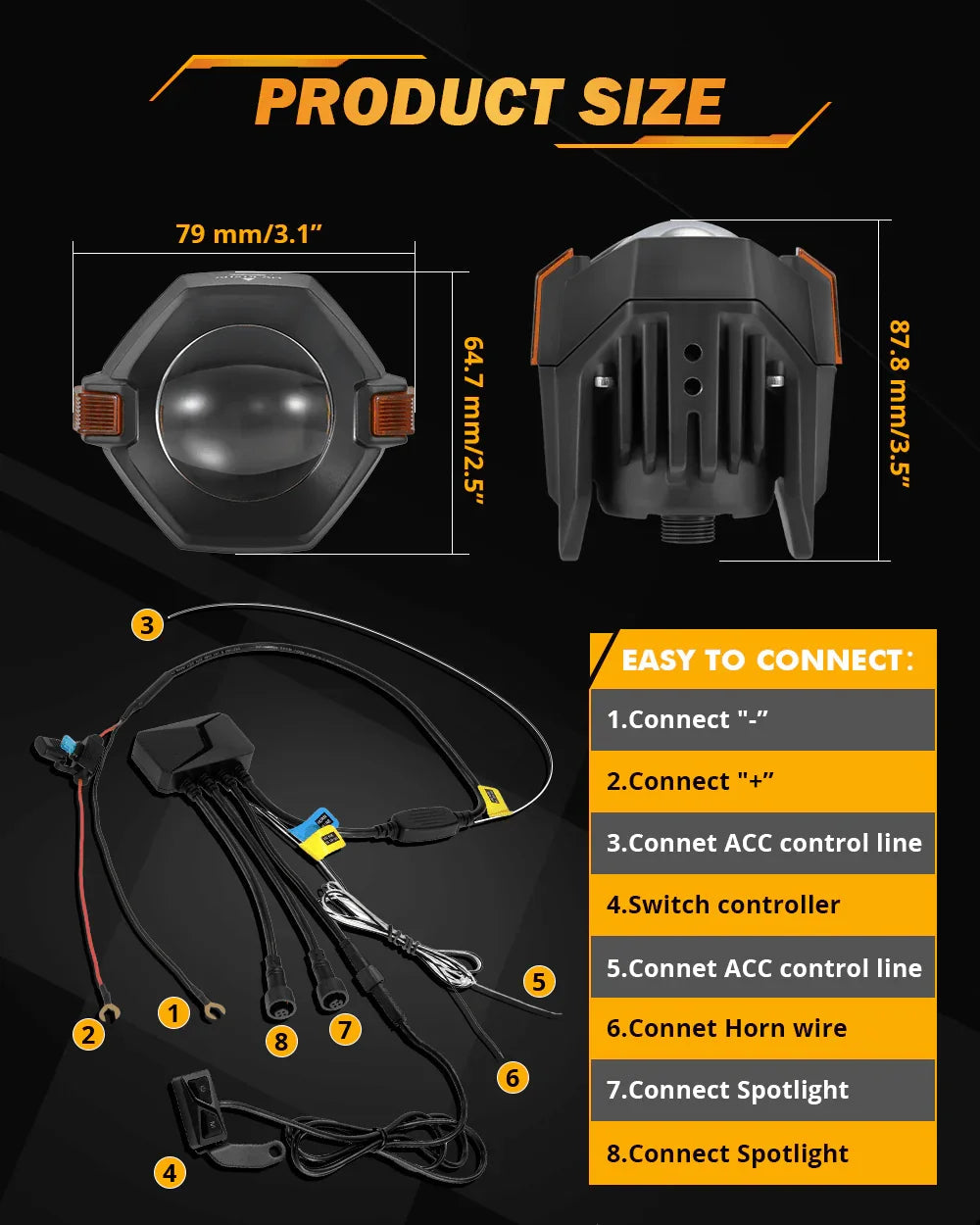 3 Inch Motorcycle LED Spotlight Bi-LED Projector Lens Headlight 120W bicolore à commutation Feux de travail LED 3+5 Light Mo…
