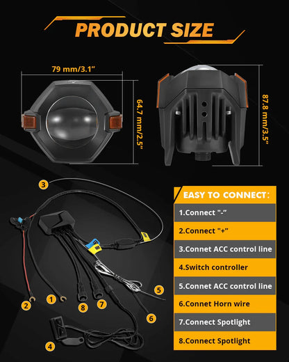 3″ moto LED spot Bi-LED lentille projecteur phare 120 W bicolore à commutation Feux de travail LED 3+5 modes d’éclairage pour