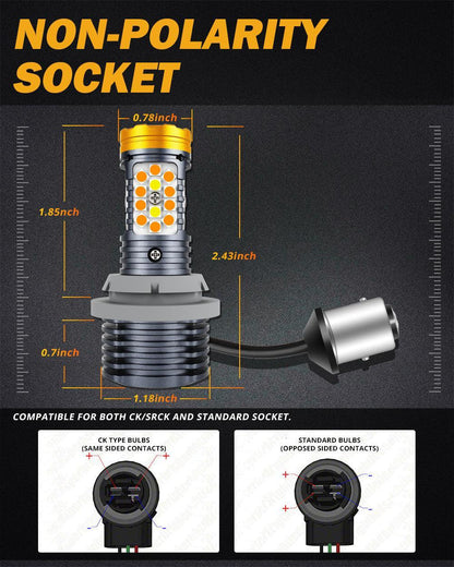 1157 BAY15D Ampoules LED pour clignotants avant et feux de jour 800% haute luminosité sans erreur CAN-bus bicolore à