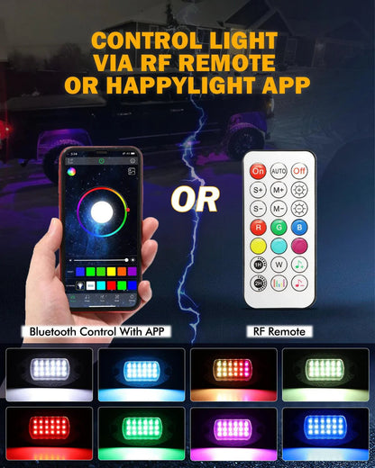 RGB LED éclairages de soubassement Kit avec Bluetooth APP & Télécommande sans fil, Multicolor Neon éclairage sous caisse avec
