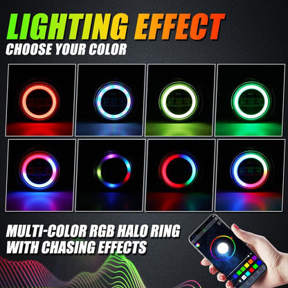 Lot de 2 4″ LED antibrouillards avec RGB anneau Halo & clignotant, Bluetooth commande pour Jeep Wrangler JK 2007–2017 – vue 2