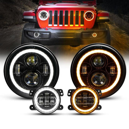 7″ phares LED+4″ LED antibrouillards kit avec Halo DRL clignotant High feux de croisement pour Jeep Wrangler JK JKU TJ LJ