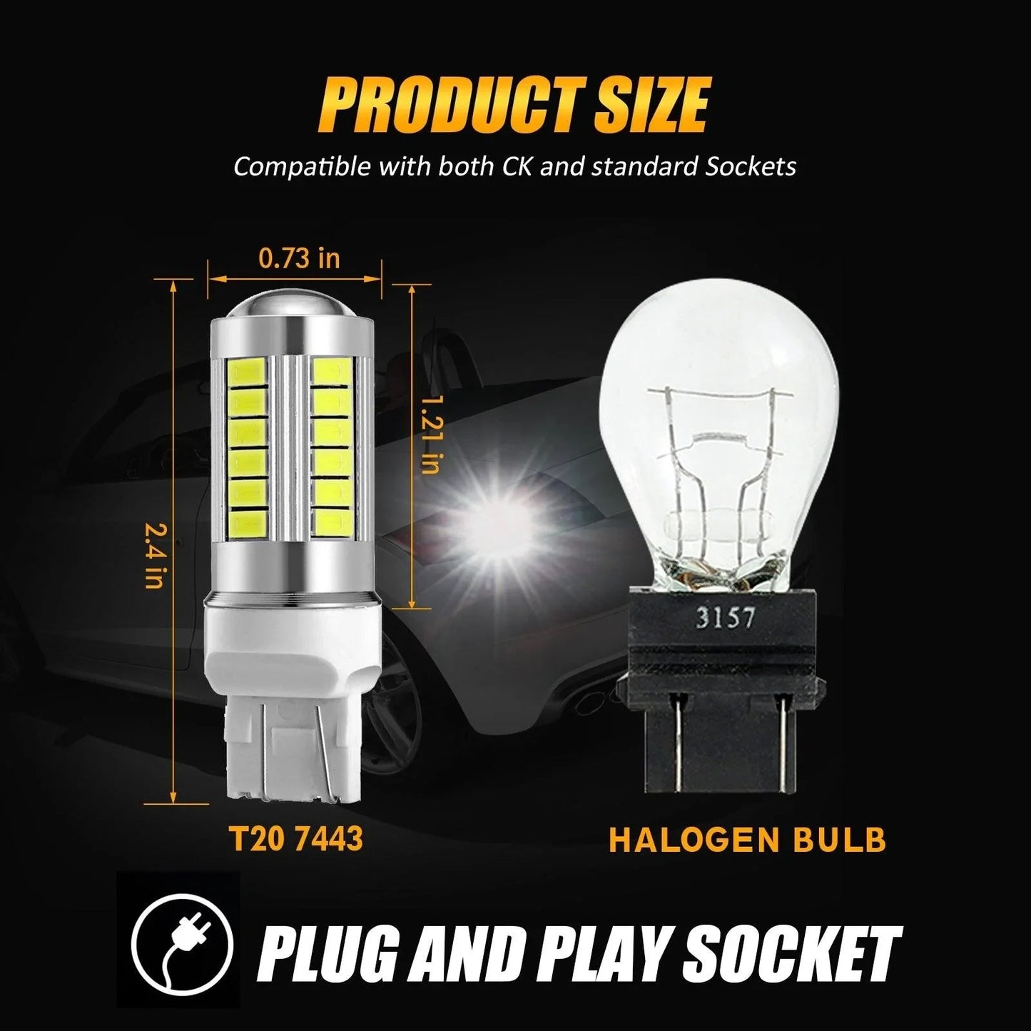 T20 7443 7440 LED recul/clignotant/Brake Tail Light 20W 4000LM 6500K blanc 33LED série – 2 ampoules – vue 7