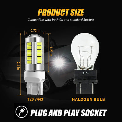 T20 7443 7440 LED recul/clignotant/Brake Tail Light 20W 4000LM 6500K blanc 33LED série – 2 ampoules – vue 7 – NOVADOMIO