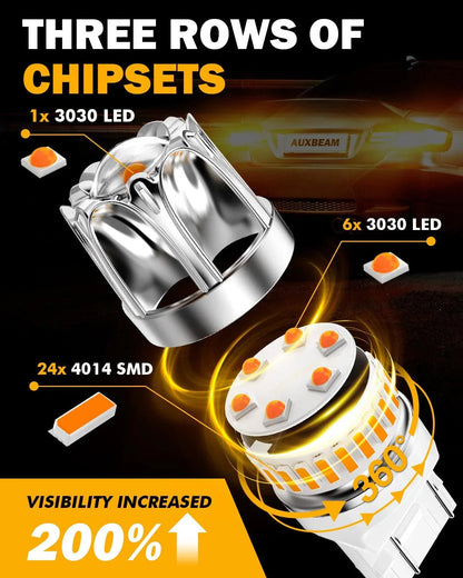 T20 7443 7440 Ampoules LED pour clignotants avant/arrière et feux latéraux 14W 6000LM CAN-bus 3000K orange Y2 série – 2