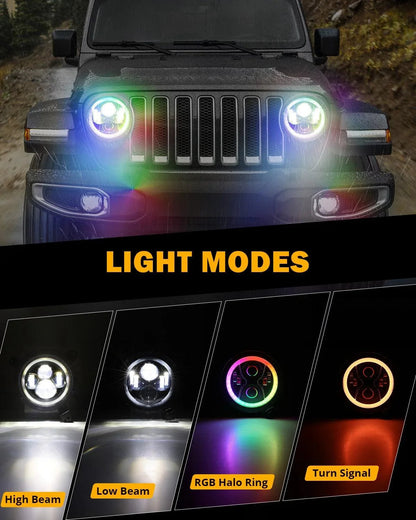 Upgraded 9″ rond LED phare avec RGB anneau Halo pour Jeep Wrangler JL – vue 2 – NOVADOMIO