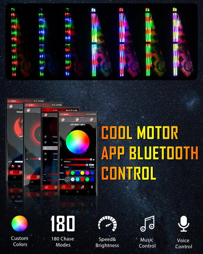 New 2.8FT LED RGB fouets LED avec clignotant & feu stop, Bluetooth APP/ télécommande – vue 4 – NOVADOMIO
