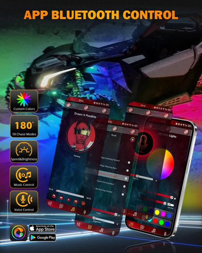 NEW Vibrant série | 4 pièces RGB LED éclairages de soubassement Kit Multicolor Neon éclairage sous caisse avec Bluetooth APP