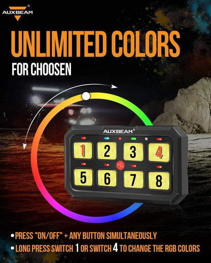 RA80 XL RGB 8 voies panneau de commande pour UTV ATV Side by Sides, Toggle/ Momentary/ Pulsed modes, tout-terrain contrôleur