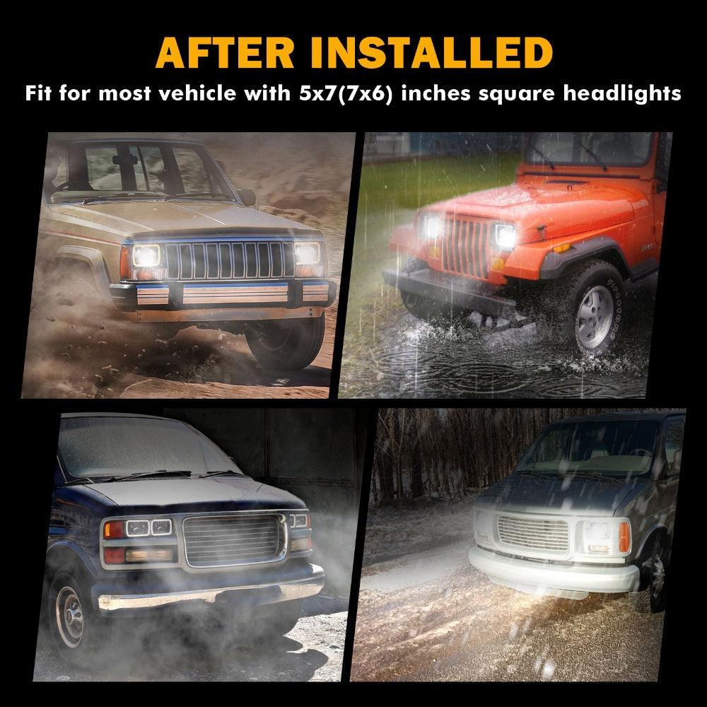 7x6 Led Headlights Rectangular Headlamps High Low Sealed Beam w/DRL clignotant DOT Approved pour Jeep Wrangler YJ Cherokee X…