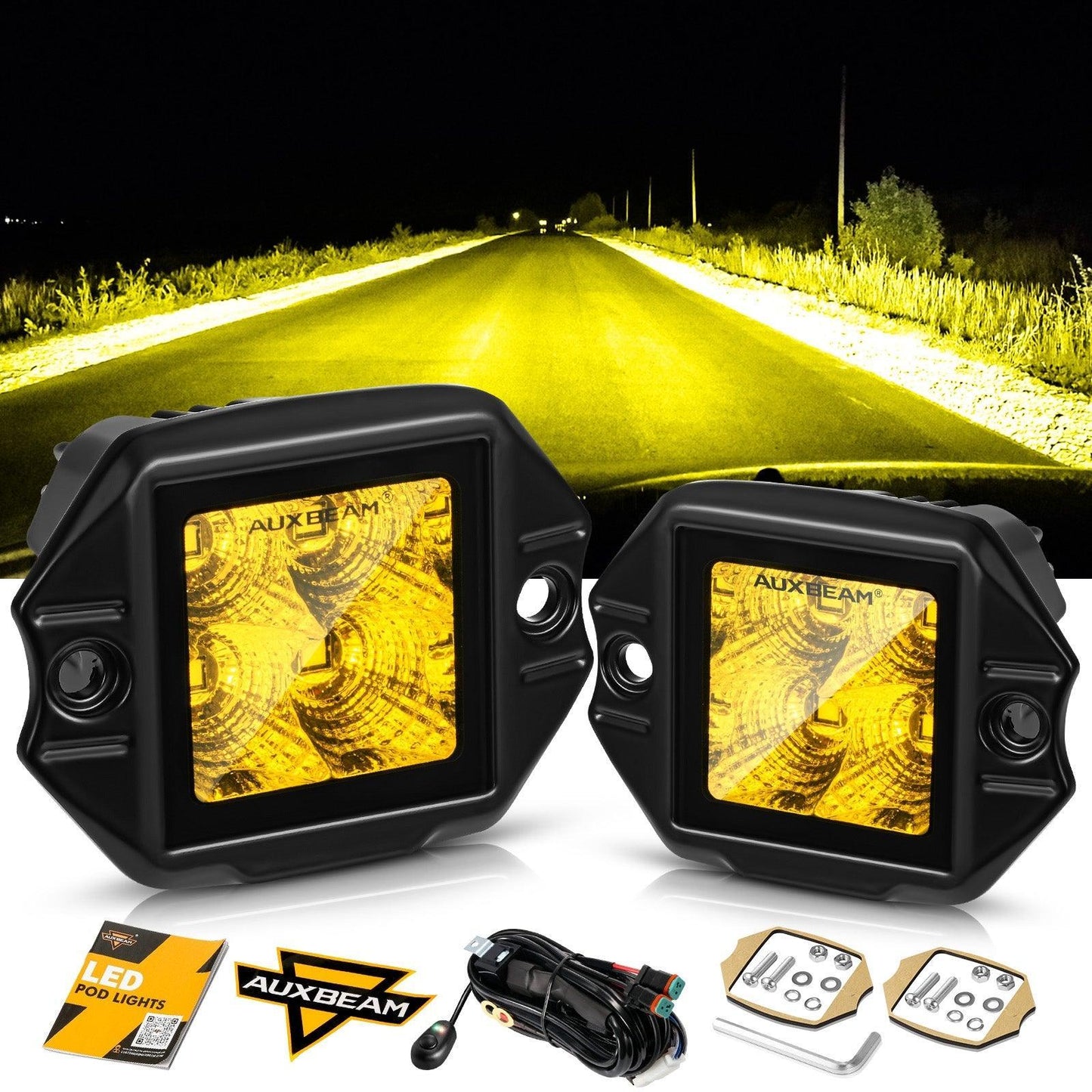 3.5Inch 40W Flush Mount LED Pod orange Flood Offroad Light