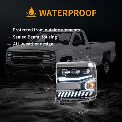 LED bloc optique avant projecteur double faisceau noir pour 2016–2018 Chevrolet Silverado 1500 4th Gen Facelift – vue 6