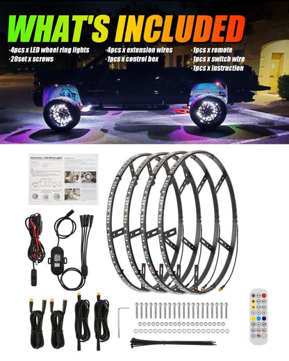 Lot de 4 15.5″ RGB LED anneaux LED de roue Magic Dream couleur éclairage néon de jante avec APP & RF télécommande – vue 7