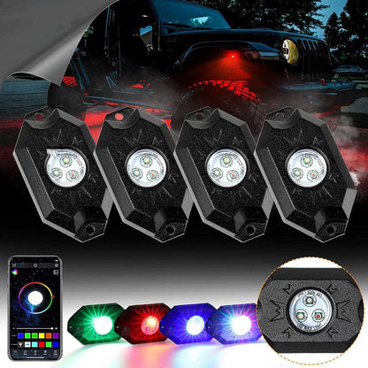 2 pièces 3FT RGB LED fouets LED avec clignotant & feu stop + RGB LED éclairages de soubassement kit avec commande Bluetooth