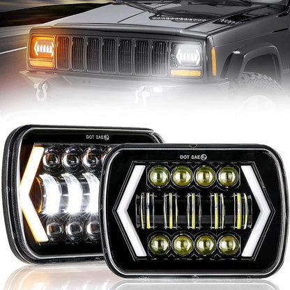 Lot de 2 7×6″ phares LED à projecteur avec feux de route/croisement & anneau Halo DRL pour Jeep, camions, Ford, GMC
