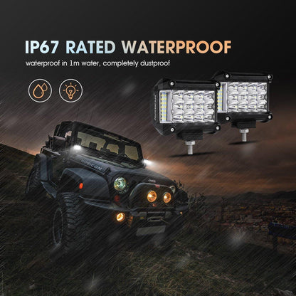 4 pièces 4″ projecteurs LED compacts faisceau combiné & Dual montant A supports inférieurs sur charnière de pare-brise pour