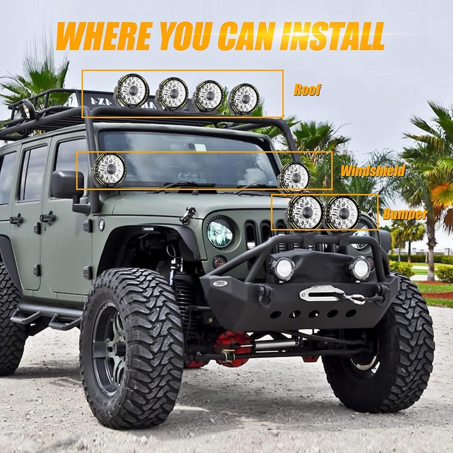 (2pcs/set) 7 Inch 230W 33332LM 360-PRO série Custom Lens Offroad LED Driving Lights+orange/noir Covers(Optional) pour FORD F…
