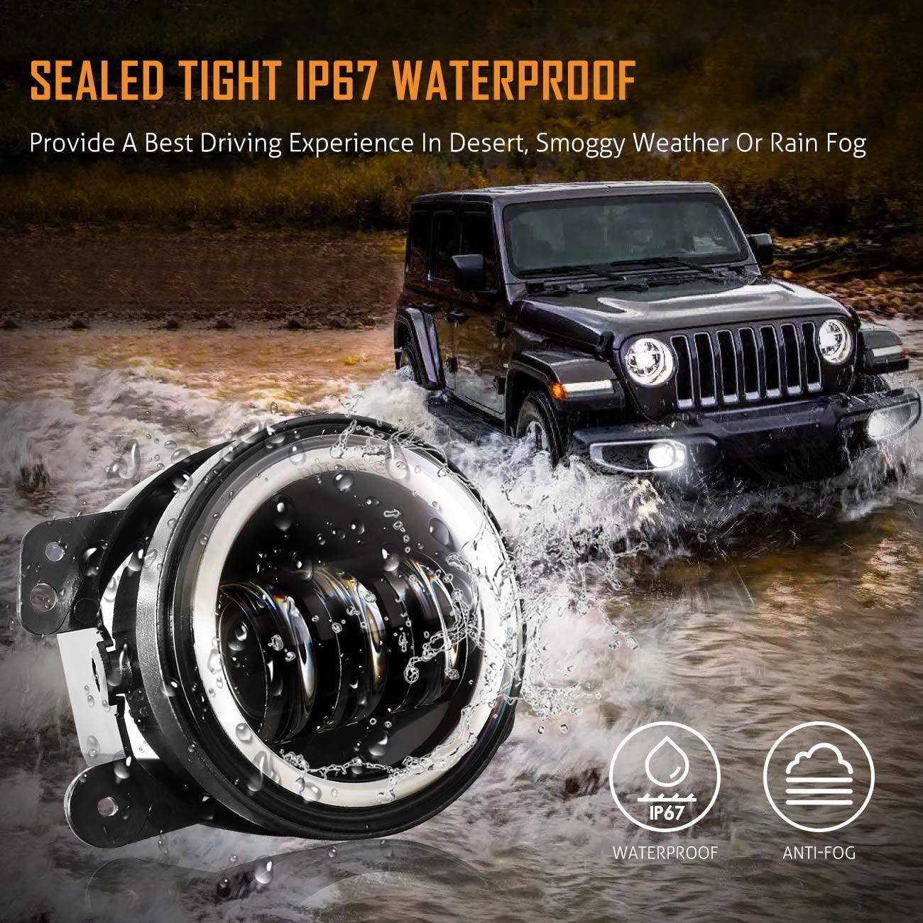 7'' LED Headlight Replacement And 4'' 30W LED Fog Lights avec blanc DRL+orange clignotant pour Jeep Wrangler2007-2018 JK – v…