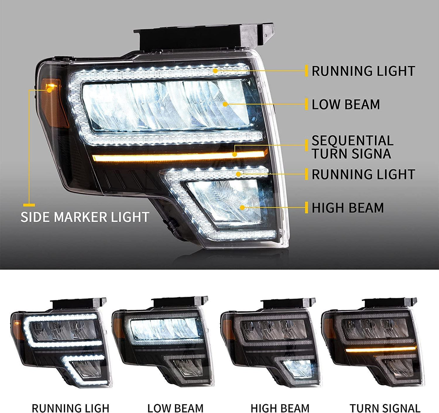 LED bloc optique avant Reflection Bowl pour 2009-2014 Ford F150 12th Gen – vue 5