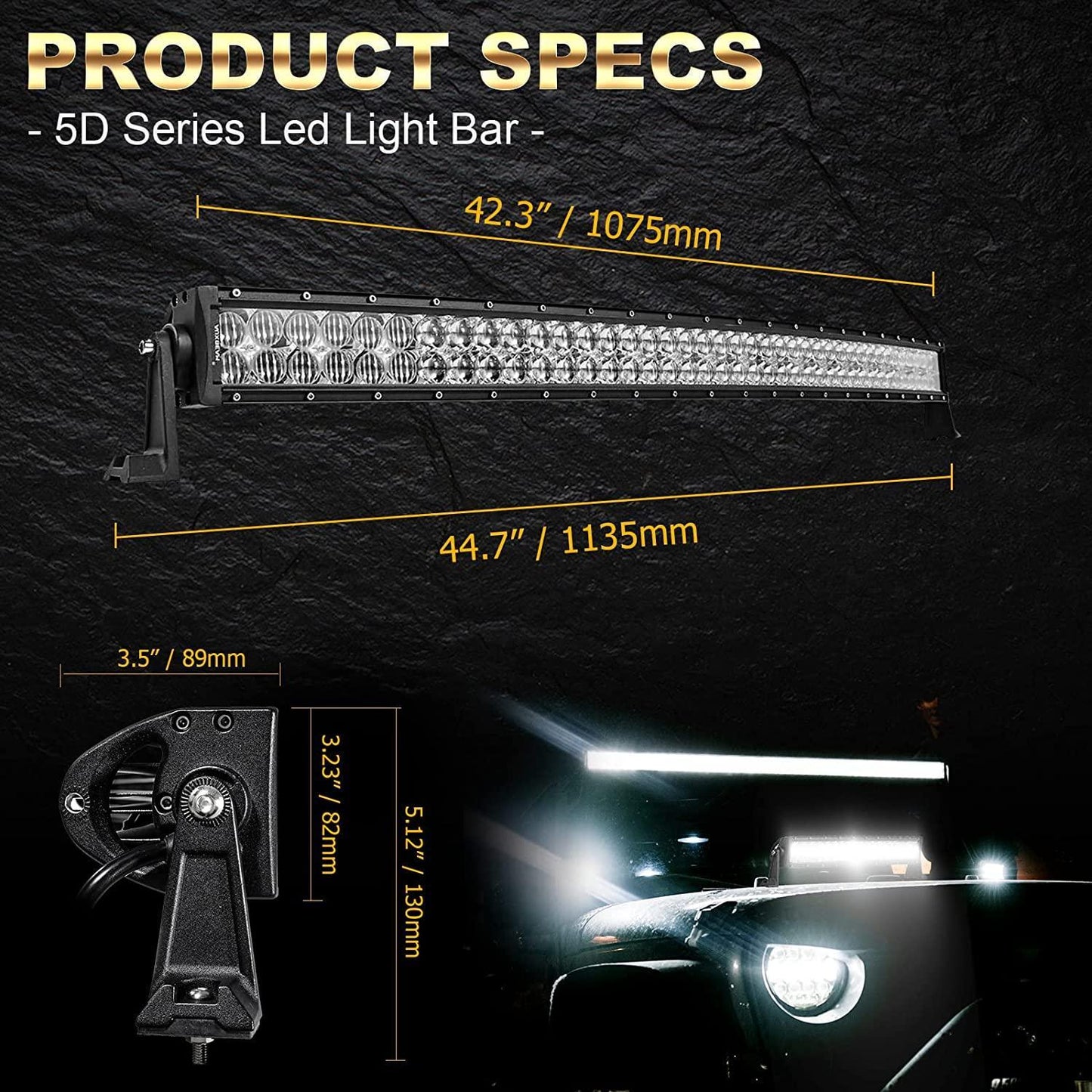 42 Inch 5D série Curved Barres LED + 42" Curved Barres LED Windshield Mount Brackets – vue 3
